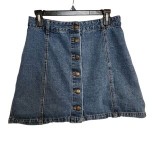 TAKARA Juniors Sz 11 Denim Jean Mini Skirt Y2K High Rise Button Up Front